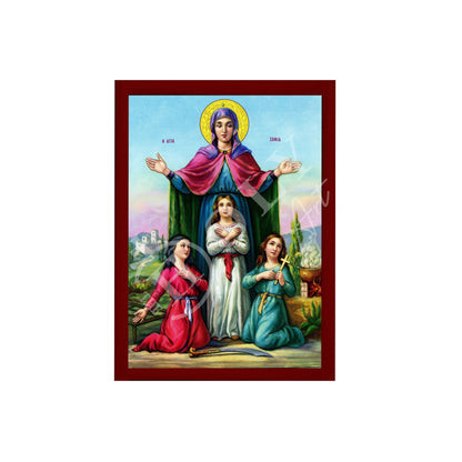 Saint Sophia icon, Orthodox icon St Sofia the Martyr, Greek Handmade Byzantine art wall hanging of Hagia Sophia wood plaque, religious decor - TheHolyArt