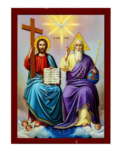 The Holy Trinity icon, Jesus Christ Handmade Greek Orthodox icon, Byzantine art wall hanging on wood plaque religious icon, wedding gift - TheHolyArt