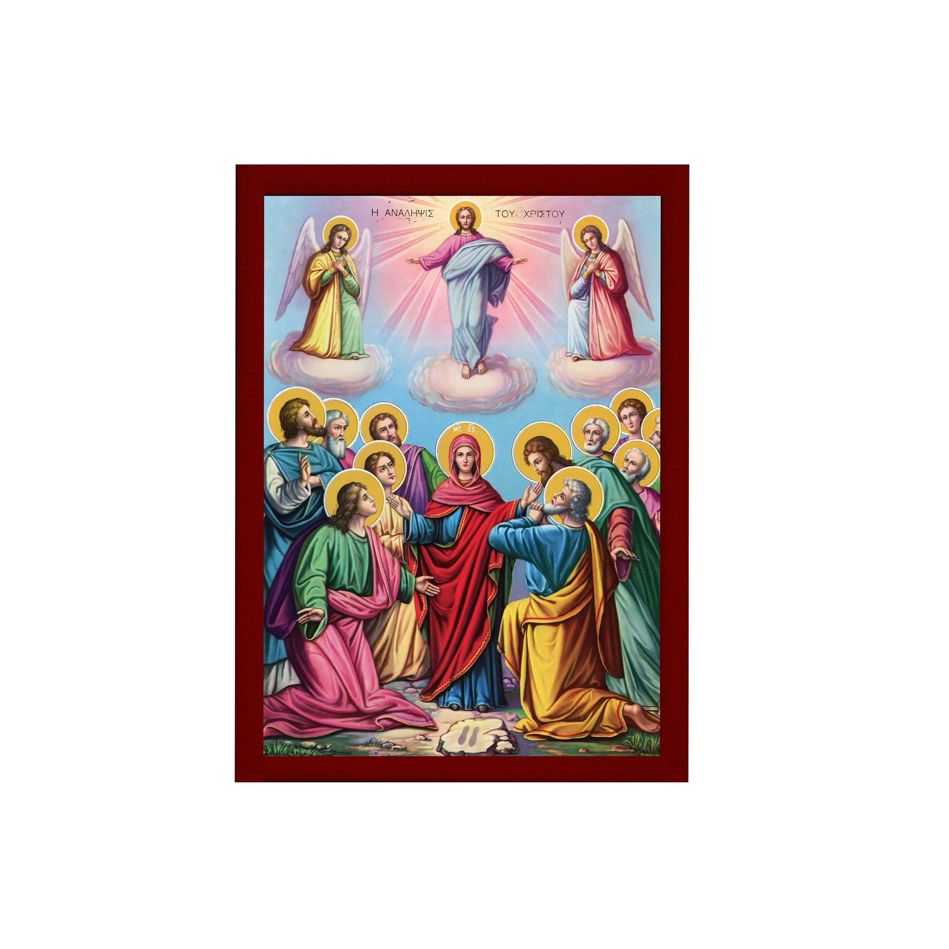 The Ascension of Jesus Christ icon, Handmade Greek Orthodox icon of Analipsi, Byzantine art wall hanging of our Lord rising to Heaven plaque TheHolyArt