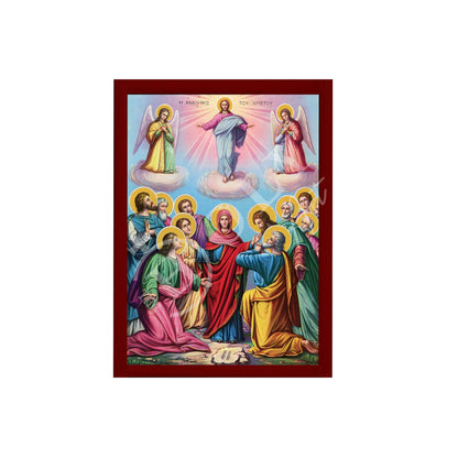 The Ascension of Jesus Christ icon, Handmade Greek Orthodox icon of Analipsi, Byzantine art wall hanging of our Lord rising to Heaven plaque - TheHolyArt