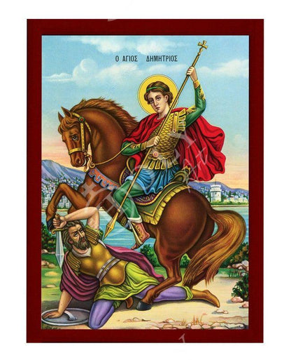 Saint Demetrius icon, Handmade Greek Orthodox icon of St Demetrios, Byzantine art wall hanging icon on wood plaque, religious decor - TheHolyArt
