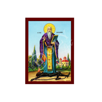 Saint Charalambos icon, Handmade Greek Orthodox icon St Haralambus of Magnesia, Byzantine art wall hanging on wood plaque, religious decor - TheHolyArt