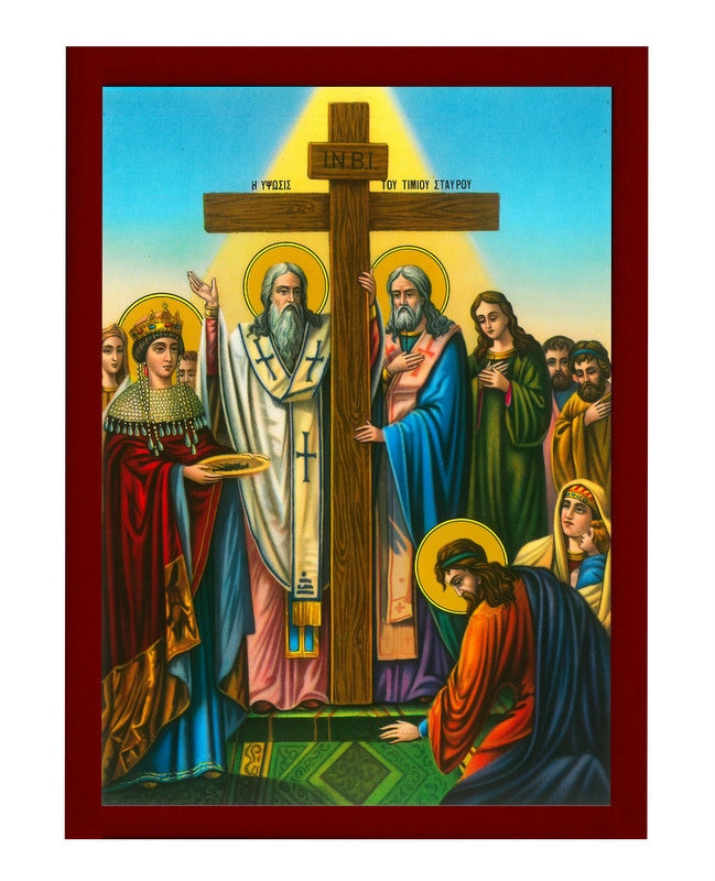 The Elevation of the Holy Cross icon, Handmade Greek Orthodox icon Exaltation of Holy Cross Byzantine art wall hanging on wood plaque TheHolyArt