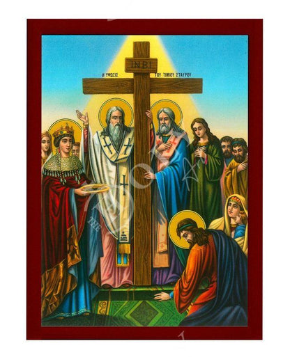 The Elevation of the Holy Cross icon, Handmade Greek Orthodox icon Exaltation of Holy Cross Byzantine art wall hanging on wood plaque - TheHolyArt