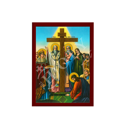 The Elevation of the Holy Cross icon, Handmade Greek Orthodox icon Exaltation of Holy Cross Byzantine art wall hanging on wood plaque - TheHolyArt