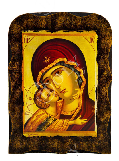 Virgin Mary icon Panagia Glykophilousa, Handmade Greek Orthodox Icon, Mother of God Byzantine art, Theotokos wall hanging wood plaque - TheHolyArt