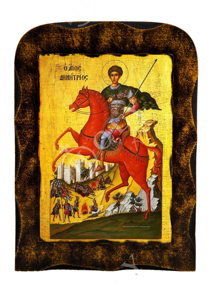 Saint Demetrius icon, Handmade Greek Orthodox icon of St Demetrios, Byzantine art wall hanging icon on wood plaque, religious decor - TheHolyArt