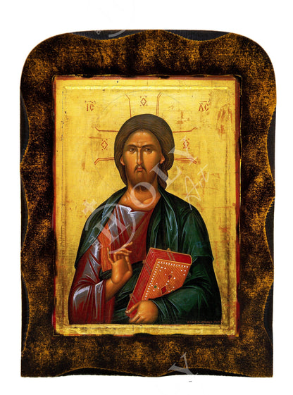 Jesus Christ icon, Handmade Greek Orthodox icon of our Lord, Byzantine art wall hanging on wood plaque, religious icon home decor - TheHolyArt