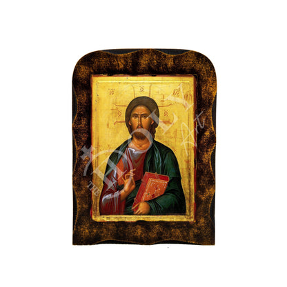 Jesus Christ icon, Handmade Greek Orthodox icon of our Lord, Byzantine art wall hanging on wood plaque, religious icon home decor - TheHolyArt