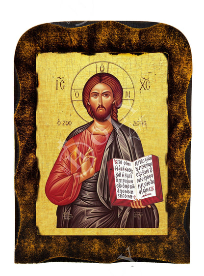 Jesus Christ icon, Handmade Greek Orthodox icon of our Lord, Byzantine religious wood plaque - TheHolyArt