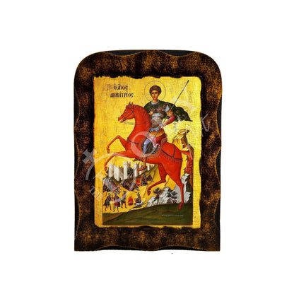 Saint Demetrius icon, Handmade Greek Orthodox icon of St Demetrios, Byzantine art wall hanging icon on wood plaque, religious decor - TheHolyArt