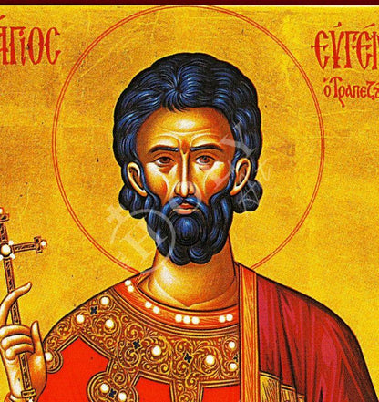 Saint Eugene icon Handmade Greek Orthodox icon of St Eugenios of Trebizond Byzantine art wall hanging on wood plaque icon religious gift - TheHolyArt