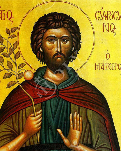 Saint Euphrosynus icon, Handmade Greek Orthodox icon St Euphrosynus the Cook Byzantine art wall hanging on wood plaque icon religious gift - TheHolyArt