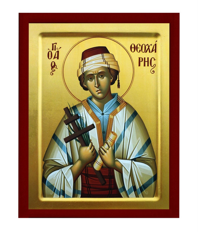 Saint Theocharis icon, Handmade Greek Orthodox icon St Theocharis the Cappadocian Byzantine art wall hanging wood plaque icon religious gift TheHolyArt