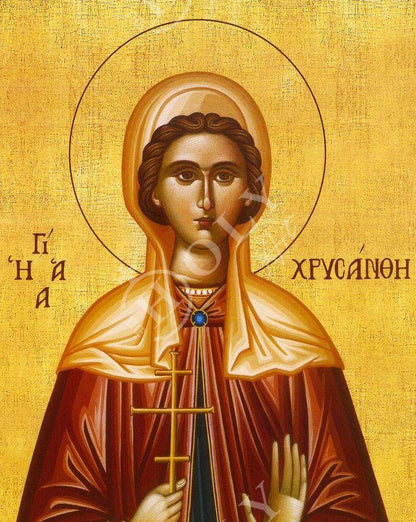 Saint Chrysanthi icon, Handmade Greek Orthodox icon of St Chrisanthi, Byzantine art wall hanging icon wood plaque, religious gift - TheHolyArt