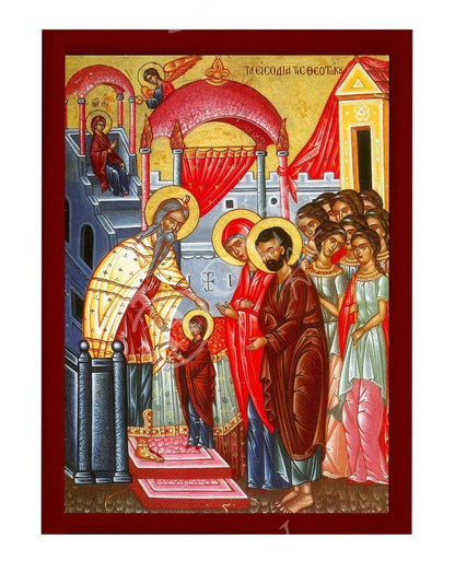 The Entrance of Virgin Mary icon, Handmade Greek Orthodox icon The Presentation, Byzantine art wall hanging on wood plaque religious gift - TheHolyArt