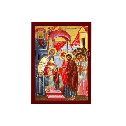 The Entrance of Virgin Mary icon, Handmade Greek Orthodox icon The Presentation, Byzantine art wall hanging on wood plaque religious gift - TheHolyArt