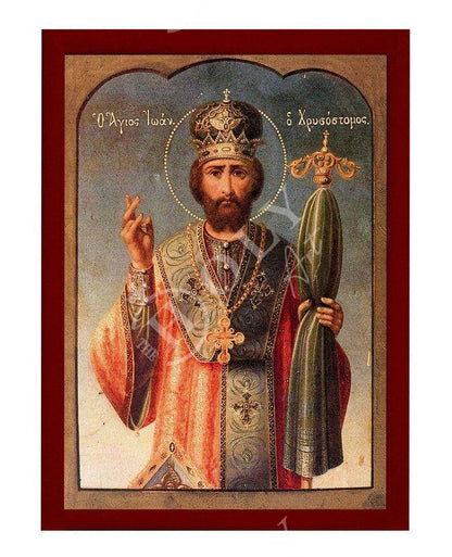 Saint John icon, Handmade Greek Orthodox icon of St John Chrysostom, Byzantine art wall hanging icon on wood plaque, religious gift - TheHolyArt