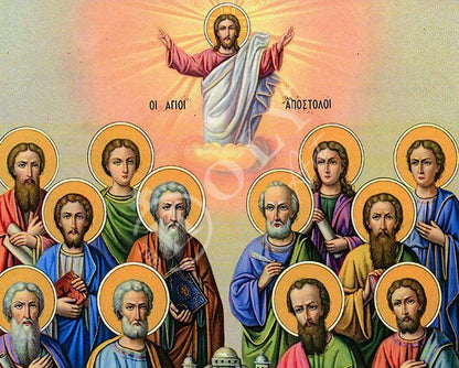 Synaxis of the Apostles icon, Handmade Greek Orthodox Icon of the Gathering of the 12 Apostles, Byzantine art wall hanging wood plaque - TheHolyArt