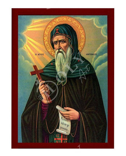Saint Anthony icon, Handmade Greek Orthodox icon of Saint Antonius, Byzantine art wall hanging wood plaque icon, religious gift decor - TheHolyArt