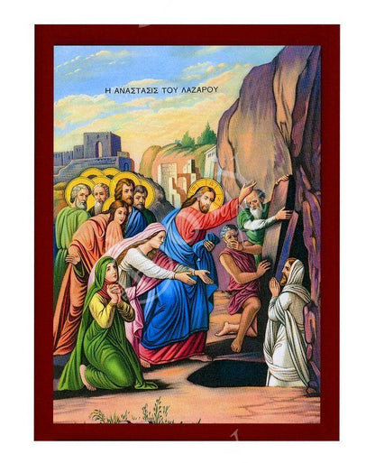 Raising of Lazarus icon, Handmade Greek Orthodox icon, Byzantine art wall hanging of our Lord rising from the dead, religious decor - TheHolyArt