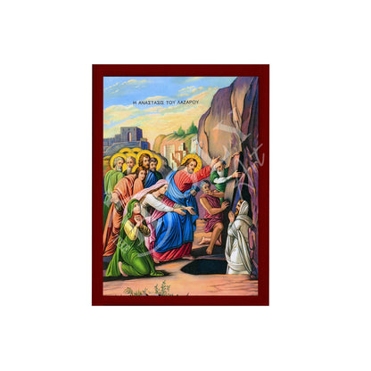 Raising of Lazarus icon, Handmade Greek Orthodox icon, Byzantine art wall hanging of our Lord rising from the dead, religious decor - TheHolyArt