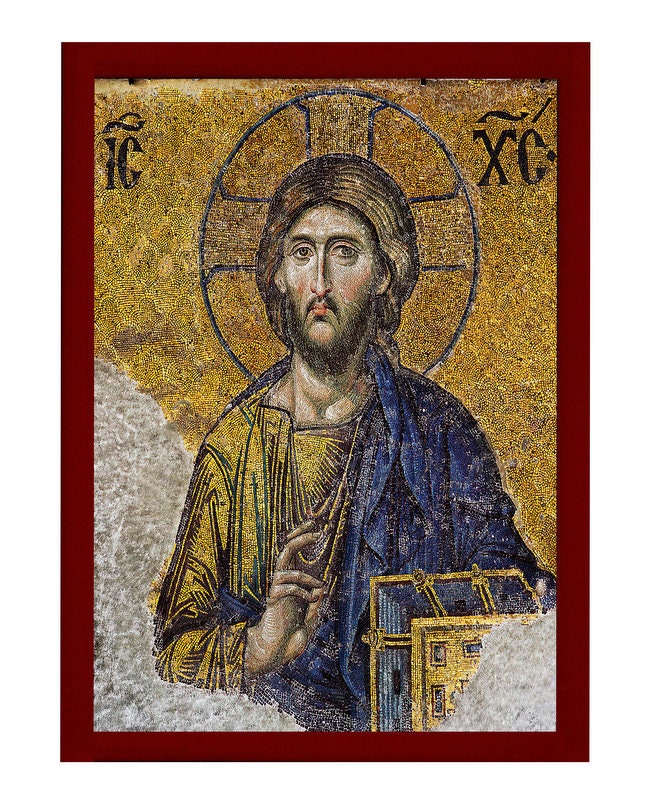 Jesus Christ icon, Handmade Greek Orthodox icon of our Lord in Hagia Sophia Byzantine art wall hanging on wood plaque icon religious gift TheHolyArt