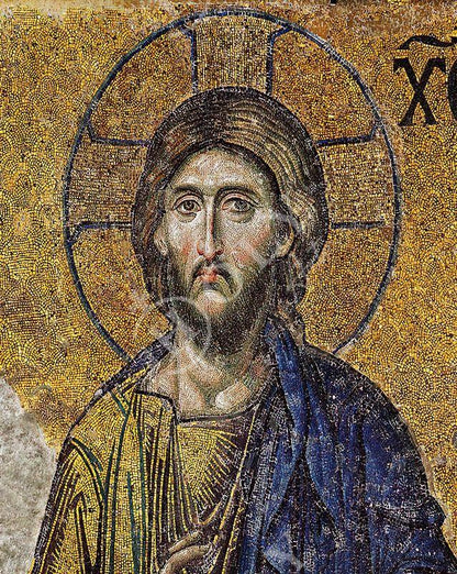 Jesus Christ icon, Handmade Greek Orthodox icon of our Lord in Hagia Sophia Byzantine art wall hanging on wood plaque icon religious gift - TheHolyArt