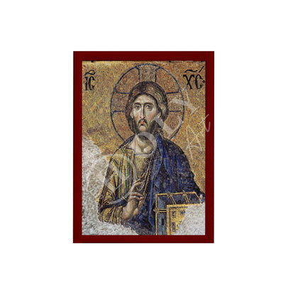 Jesus Christ icon, Handmade Greek Orthodox icon of our Lord in Hagia Sophia Byzantine art wall hanging on wood plaque icon religious gift - TheHolyArt