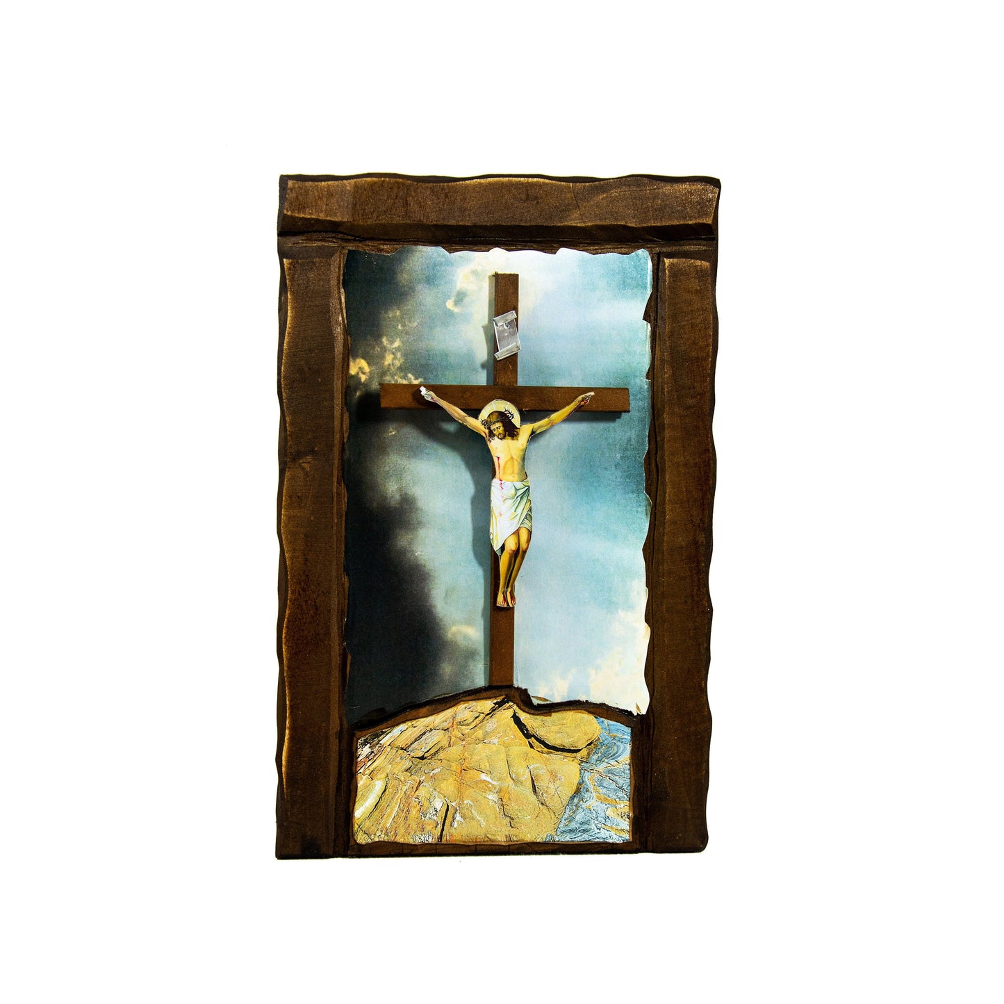 Crucifixion Jesus Christ icon, Blessing Cross Crucifix icon, Byzantine art wall hanging, Greek Handmade wooden icon w/ Cross religious gift TheHolyArt