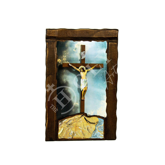 Crucifixion Jesus Christ icon, Blessing Cross Crucifix icon, Byzantine art wall hanging, Greek Handmade wooden icon w/ Cross religious gift TheHolyArt