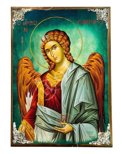 Archangel Gabriel icon, Handmade Greek Orthodox icon of St Gabriel, Byzantine art wall hanging on wood plaque, religious gift - TheHolyArt