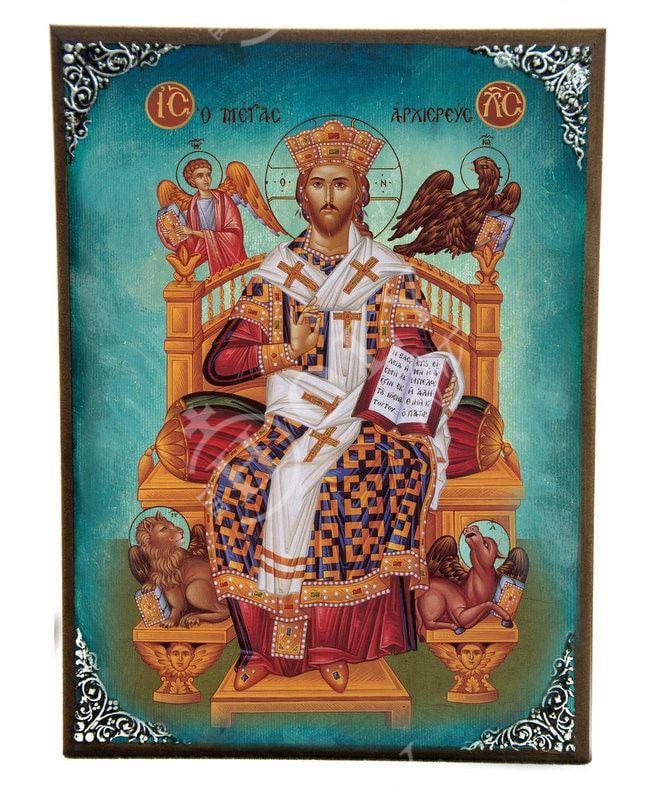 Jesus Christ icon High Priest, Handmade Greek Orthodox icon of our Lord, Byzantine art wall hanging on wood plaque, religious gift decor TheHolyArt