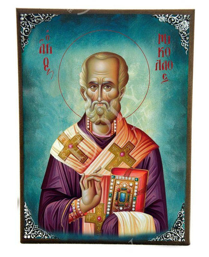 Saint Nicholas icon, Handmade Greek Orthodox icon of St Nick, Byzantine art wall hanging icon on wood plaque, religious gift decor - TheHolyArt