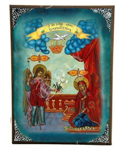 The Annunciation Virgin Mary icon, Greek Orthodox Icon Mother of God Byzantine art, Theotokos handmade wall hanging wood plaque gift - TheHolyArt