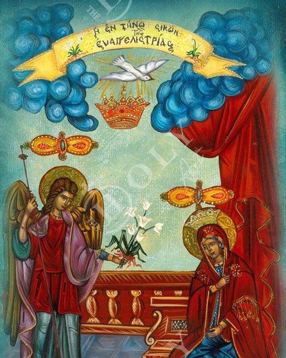 The Annunciation Virgin Mary icon, Greek Orthodox Icon Mother of God Byzantine art, Theotokos handmade wall hanging wood plaque gift - TheHolyArt