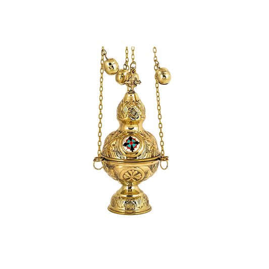 Christian Hanging Brass Resin Incense Burner, Greek Orthodox Thurible Incense holder, Metal Byzantine Censer Perfume burner, religious gift TheHolyArt