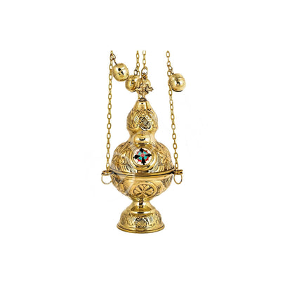 Christian Hanging Brass Resin Incense Burner, Greek Orthodox Thurible Incense holder, Metal Byzantine Censer Perfume burner, religious gift - TheHolyArt
