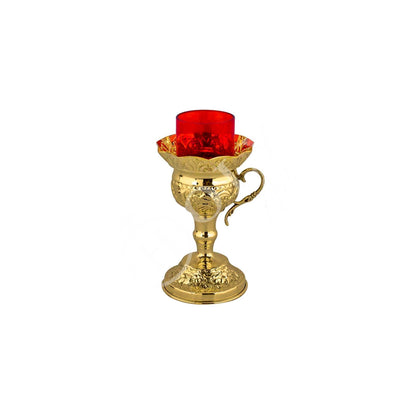 Christian Brass Table Oil Vigil Lamp with Cross, Hand-painted Prayer Standing Oil Lamp, Orthodox Oil Candle w/ glass cup, religious decor - TheHolyArt