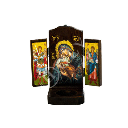 Iconostasis Triptych Virgin Mary icon Archangel Michael icon Archangel Gabriel icon Handmade Mount Athos Orthodox shrine Byzantine altar - TheHolyArt