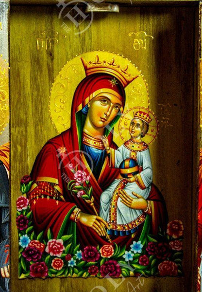 Christian Iconostasis with Virgin Mary St Catherine St Demetrius, Handmade Mount Athos Orthodox Icon,Byzantine art wall hanging wood plaque - TheHolyArt