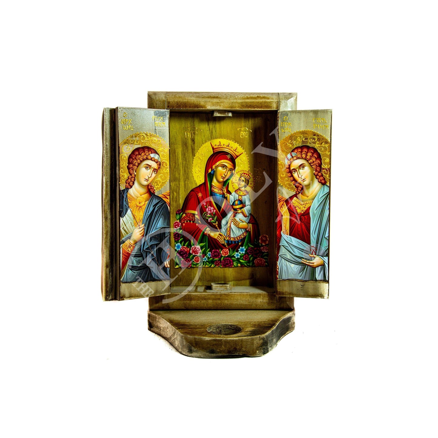 Christian Iconostasis with Virgin Mary St Catherine St Demetrius, Handmade Mount Athos Orthodox Icon,Byzantine art wall hanging wood plaque TheHolyArt