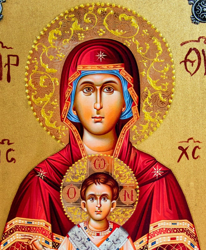 Virgin Mary icon Panagia Eleftherotria, Handmade Greek Orthodox Icon Theotokos Byzantine art wall hanging wood plaque icon religious gift TheHolyArt