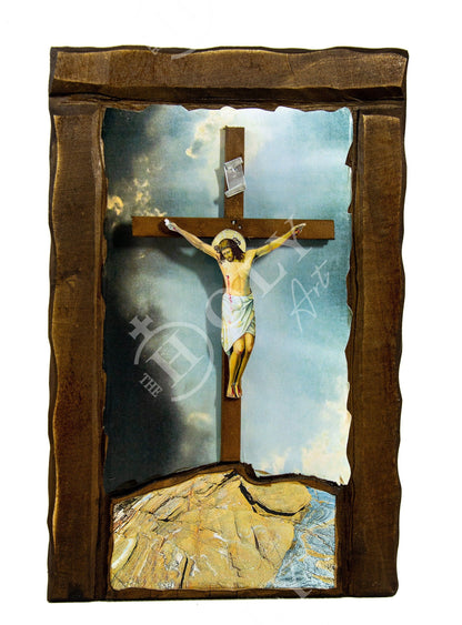 Crucifixion Jesus Christ icon, Blessing Cross Crucifix icon, Byzantine art wall hanging, Greek Handmade wooden icon w/ Cross religious gift - TheHolyArt