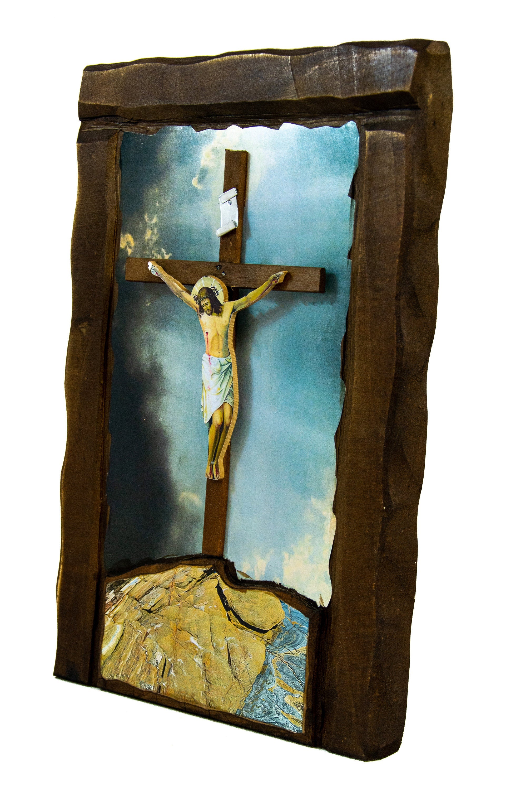 Crucifixion Jesus Christ icon, Blessing Cross Crucifix icon, Byzantine art wall hanging, Greek Handmade wooden icon w/ Cross religious gift TheHolyArt