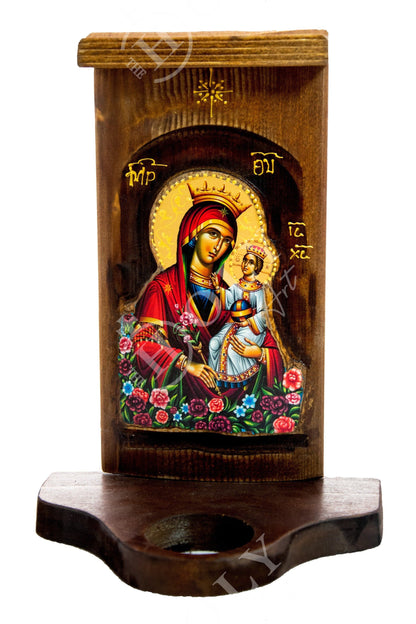 Christian Iconostasis with Virgin Mary icon Handmade Mount Athos Orthodox shrine of Theotokos Byzantine altar wall hanging wood plaque icon - TheHolyArt