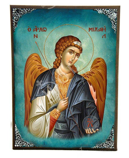 Archangel Michael icon, Handmade Greek Orthodox icon of St Michael, Byzantine wood plaque - TheHolyArt