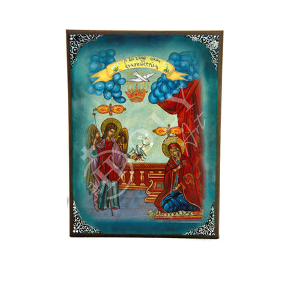 The Annunciation Virgin Mary icon, Greek Orthodox Icon Mother of God Byzantine art, Theotokos handmade wall hanging wood plaque gift - TheHolyArt