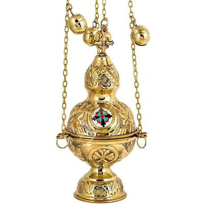 Christian Hanging Brass Resin Incense Burner, Greek Orthodox Thurible Incense holder, Metal Byzantine Censer Perfume burner, religious gift - TheHolyArt