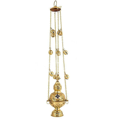 Christian Hanging Brass Resin Incense Burner, Greek Orthodox Thurible Incense holder, Metal Byzantine Censer Perfume burner, religious gift - TheHolyArt